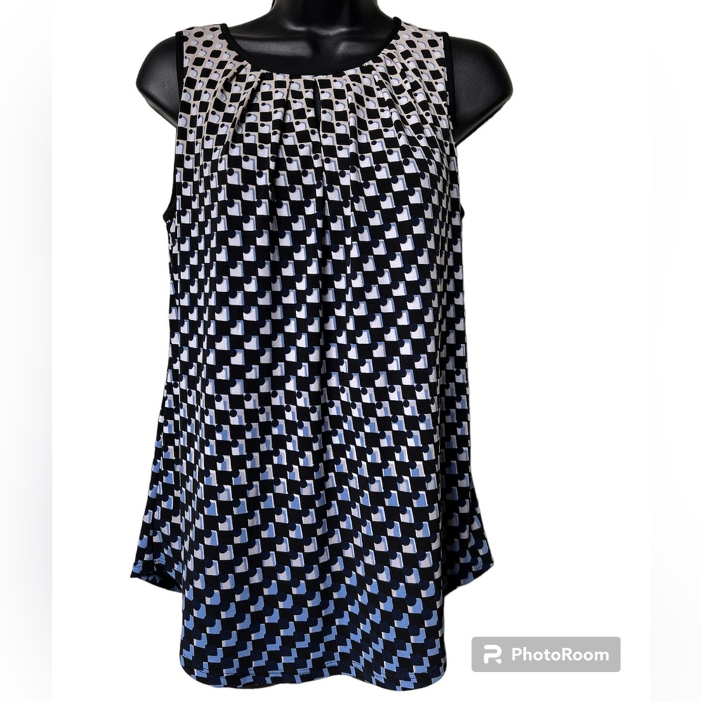 WHBM sleeveless blouse geometric with keyhole Sz Small White House Black market